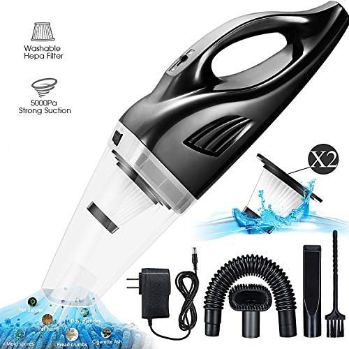 Basuwell Handheld Vacuum Cordless,Portable Vacuum Cleaner 12V 100W Lightweight Rechargeable Lithium Wet Dry Vacuum for Home and Car Cleaning with 2 Washable HEPA Filters(UK Plug)