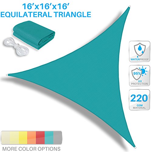 Patio Paradise 16’x16’x16′ Waterproof Sun Shade Sail-Turquoise Green Trangle U ...