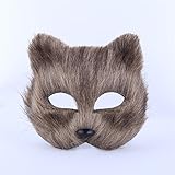 RANDER Halloween Animal vizard Mask glyptostrobus Men and Women Half Face Props Short Hair Cute Fox (Grey)