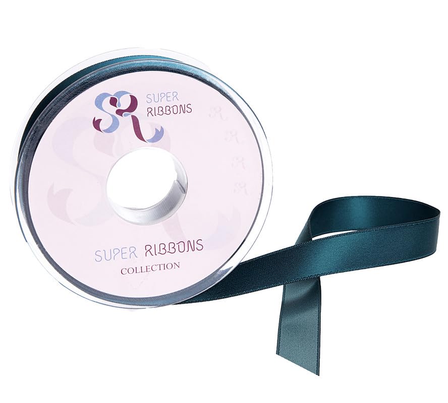 SR SUPER RIBBONS®™- Full Reel 25mm Double Faced Satin Ribbon, 20 Metres on Reel - Teal Green