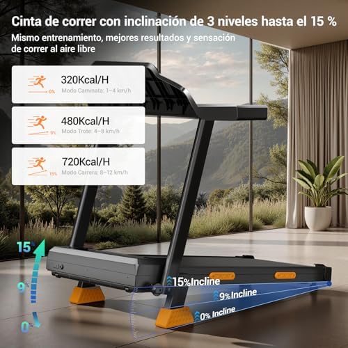 LONTEK Cinta de Correr Plegable con Inclinación 9%, Cinta de Andar Plegable 12KM/H,Caminadora Electrica para Casa Equipado con un Motor de 3,0 CV y Pantalla LED,Soporte 136KG