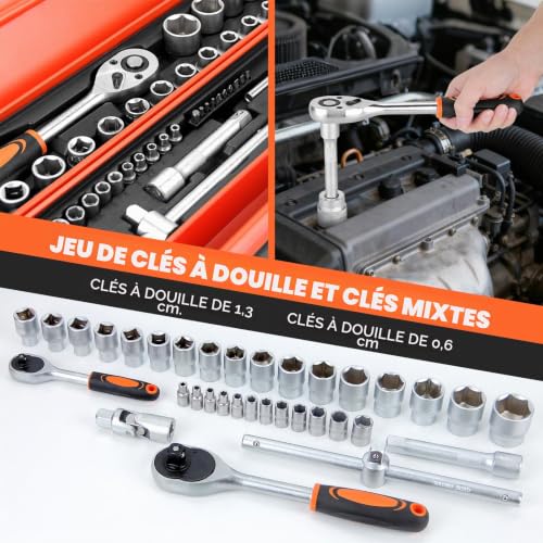 Walter Steel Complete Tool Box 85 Pieces, Chrome Vanadium | Complete Portable Screwdriver and Pliers Tool Kit Ideal for Daily Maintenance at Home or Garage Orange
