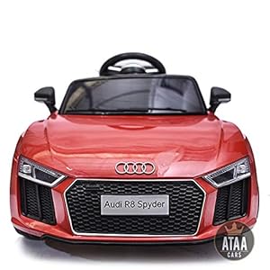 ATAA CARS Audi R8 Spyder Licenciado 12v Asiento Piel, Ruedas de Goma – Coche eléctrico para niños – Rojo