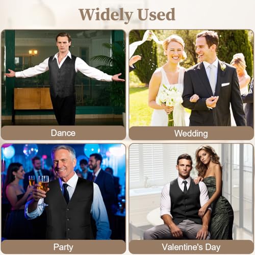 BSBUY Men's Formal Vest, Black Men's Dress Vest with Pocket, Elegant Men's Suit Vest, Wedding Party Business