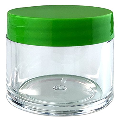 (Quantity: 12 Pieces) Beauticom 30G/30ML (1 Oz) Round Clear Jars with GREEN Flat Top Lids for Beads, Gems, Glitter, Charms, Small Arts and Crafts - BPA Free