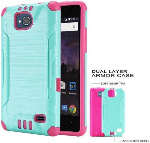 Phone Case for ZTE Majesty-Pro 4g LTE / ZTE Tempo N9131 / Cricket ZTE Fanfare-2 DZTN5003 Brush Textured Dual-Layered Cover (Combat Brush Teal-Pink TPU)