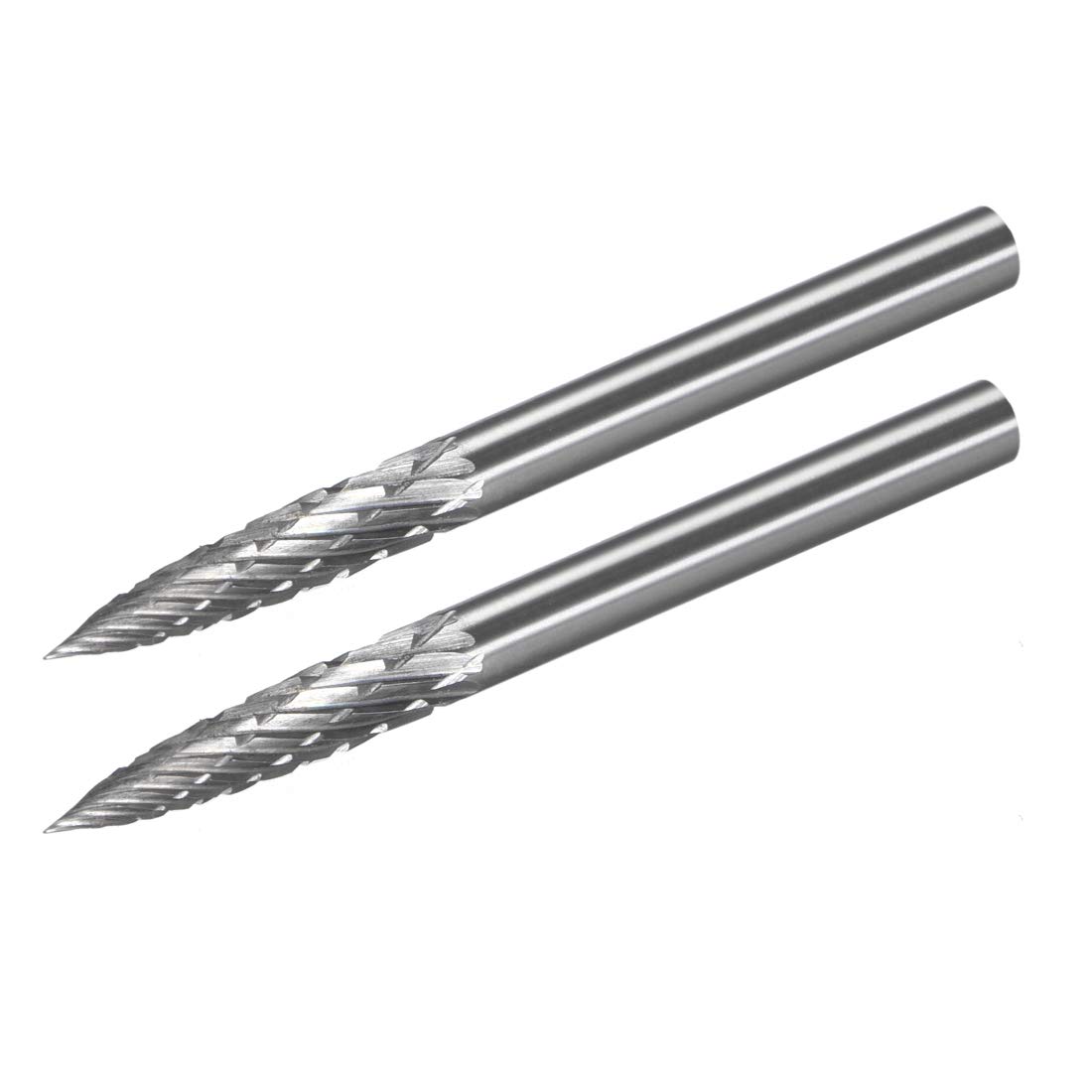 sourcing map Tungsten Carbide Rotary Files 1/8" Shank, Double Cut Tree Shape Rotary Tool 3mm Dia, for Die Grinder Drill Bit Wood Soft Metal Carving Polishing Model Engineering, 2pcs