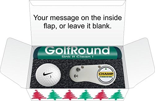 Christmas Golf Gift Set (Short Game Essentials) GolfRound Towel - Nike Golf Ball - FLIX Repair Tool - Golf Greeting Card - Packaging (With Gift Tag)