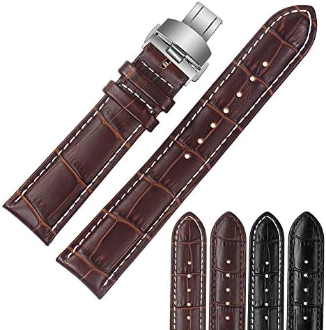 18mm 20mm 22mm 24mm Brown Leather Watch Bands, ViuiDueTure White Stitching Genuine Leather Watch Replacement Straps for Men Women