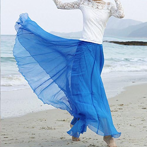 Chiffon Long Dresses, Summer Women Long Skirts Bohemian Shinning Casual Beach Dress (Blue)