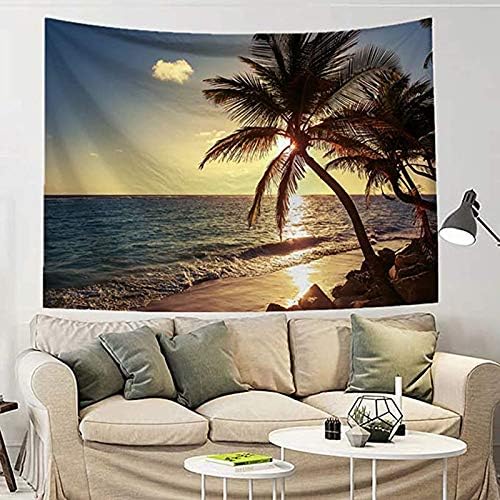 Mecoco ハワイビーチ ココナッツヤシの木 壁掛けタペストリー 自然景観シーン トロピカルアイランド 壁飾り 家 リビングルーム ベッドルーム 部屋 おしゃれ飾り 130 150cm B08c2k58 380円