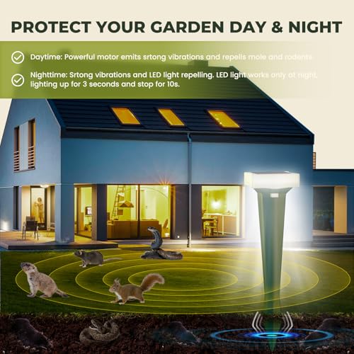 Anti-Mole, 3 Vibration Modes Mole Repellent with LED Light, Solar Mole and Waterproof, Repels Mole Snake and Other Rodents in Garden, Yard and Lawn (4 Pieces)