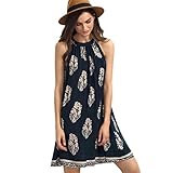 Bolayu Women Summer Feather Boho Above knee Mini Dresses (XL)