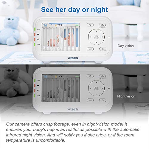 VTech-VM3253-Video-Baby-Monitor-with-1000ft-Long-Range-Auto-Night-Vision-28-Screen-2-Way-Audio-Talk-Temperature-Sensor-Power-Saving-Mode-Lullabies-and-Wall-mountable-Camera-with-Bracket