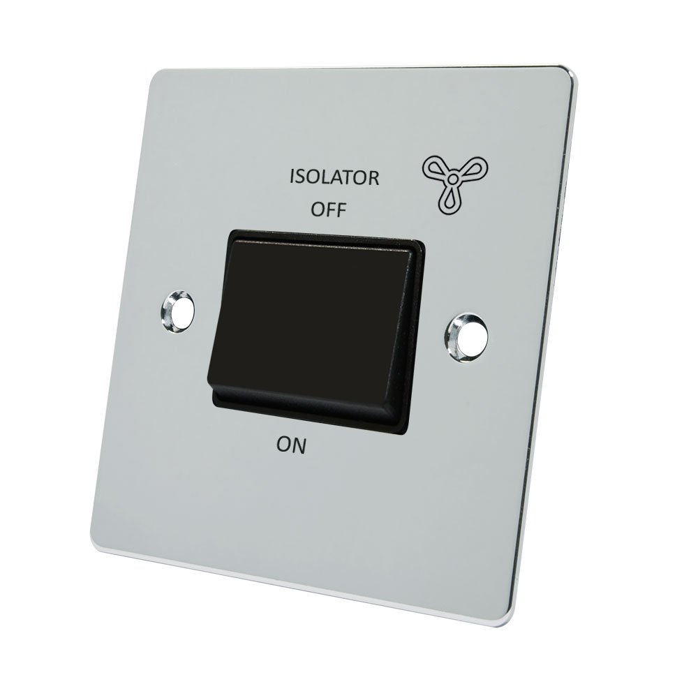 Alliance Electrical FPC3PFANBL Polished Chrome Flat Black Insert Plastic Rocker Switch-10 Amp 3-Pole Fan Isolator Switch