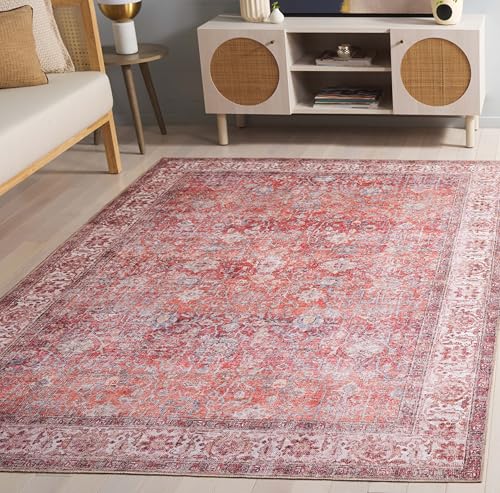 SAFAVIEH Washable Rug Vintage Serapi Collection - 6' x 9', Red & Navy, Slip Res…