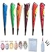 India Tattoo Ointment Kit, Conical Temporary Art Tattoos Painting, 6 Color,1Pcs Bottle, 4Pcs Nozzles with Stencils(Random)