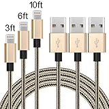 IVVO Lightning Cable 3Pack 3FT 6FT 10FT Nylon Braided 8 Pin Lightning Cable Cord USB Charging Cable Charger for Apple iPhone 7/7 Plus/6/6s/6 Plus/6s Plus/5/5c/5s/SE,iPad iPod Nano iPod Touch