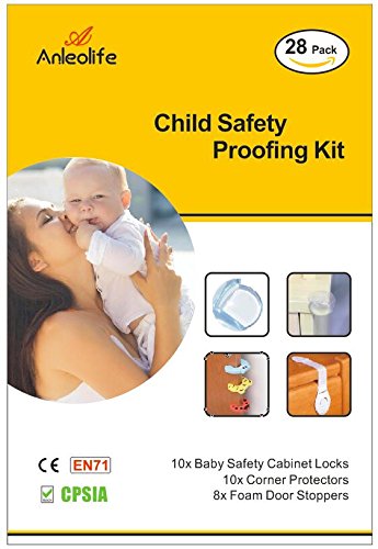 Child Home Furniture Safety Kit 10 x Baby Safety Cabinet Locks , 10x Corner guards and 8 x Finger Pinch Guards ( 28 pack)