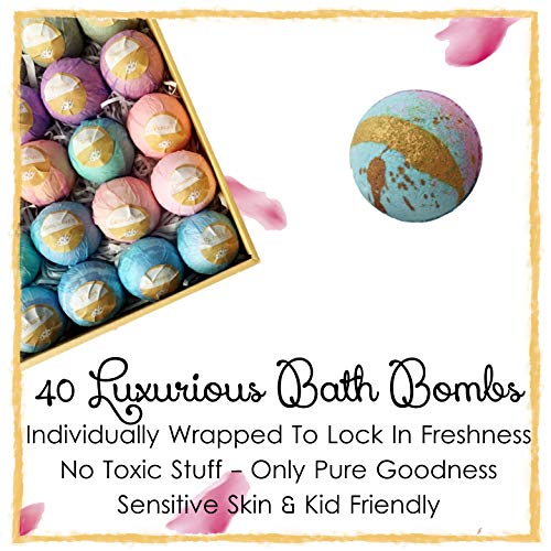 Bath Bomb Party Favors Set. 40 XL Individually Wrapped Bulk Bath Bombs