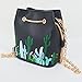 LABANCA Cactus Embroidery Shoulder Bag with Drawstring Chain Mini Bucket Bag PU Leather Crossbody Bag Black for Women Girls