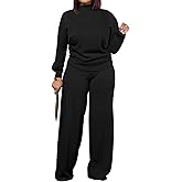 PINSV Lounge Sets For Women Casual 2 Piece Outfits Baggy Long Sleeve Top And Flare Pants Comfy Tracksuits