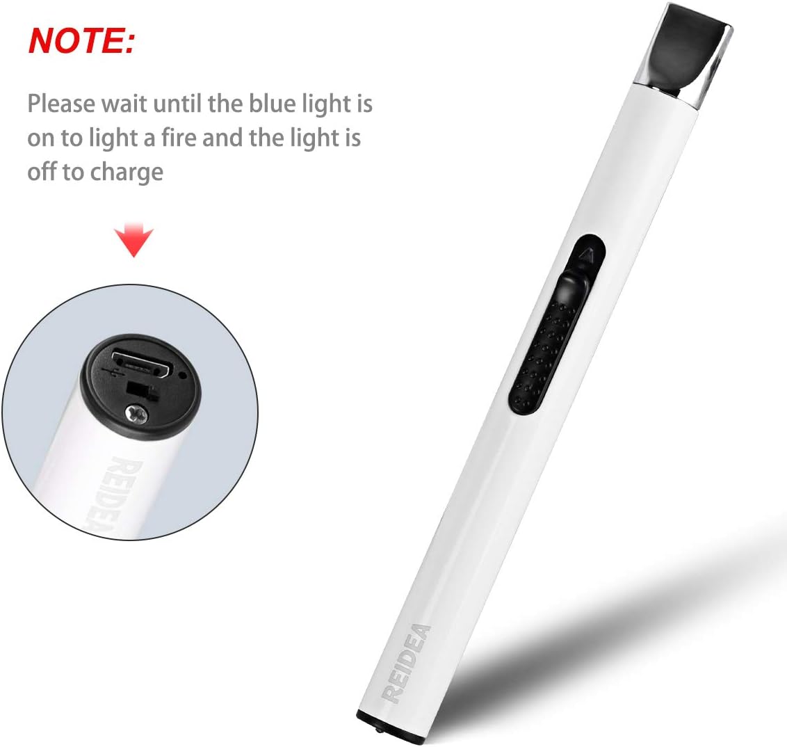 REIDEA Candle Lighter, Electric Lighter Camping Lighter Grill Lighter USB Lighter Plasma Arc with with Safe Protector Button,Perfect for Candle Cooking BBQ Fireworks (White): Home & Kitchen