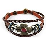 November's Chopin (TM) Unique Metal Button Ring Braided Leather Adjustable Wrap Bracelet