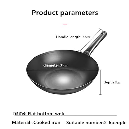 Sartén forjada a mano con base plana, wok de hierro, wok ...