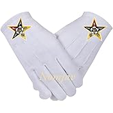 Masonic White OES Order Of The Eastern Star Cotton Gloves Embroidered Logo