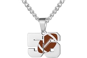 AIAINAGI Football Number Necklace for Boys Athletes Jersey Number Pendant Silver Stainless Steel Charm Number Chain Sport Jewelry Gift for Men