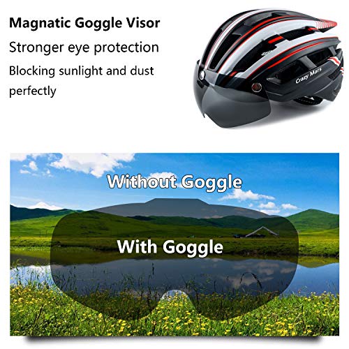 Crazy Mars Bike Bicycle Helmet - Cycling MTB BMX Helmet with Light and Magnatic Goggle Visor Men Women Adjustable - Thumbnail 4