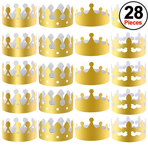 SIQUK 28 Pieces Gold Paper Crowns Party King Crown Paper Hats for Party and Celebration