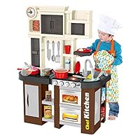 Bieay Children Kitchen Playset Pretend Play, with "Window" and Running Water Sounds of Kitchen, Kids Play Kitchen Toy for 3 Years of Age and Older, 33x13.8x24.8 inches (As Shown)