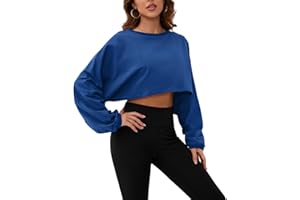 Meladyan Women Long Sleeve Crewneck Crop Top Tee Shirt Sweatshirt Casual Solid Loose Fit Workout Cropped Pullover Tshirt