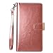 Harryshell Luxury 12 Card Slots Kickstand Shockproof PU Leather Wallet Flip Protective Case Cover with Wrist Strap for LG V20 (Rose Gold)