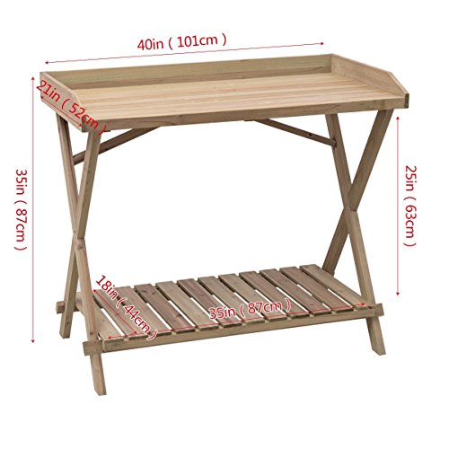 Patio Wood Display Potting Bench Table Outdoor Plant Flower - Thumbnail 3