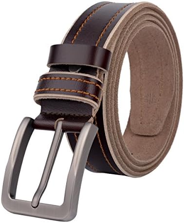 Veroseice Causal Alloy Pin Buckle Leather Men Belt Stitching Strap Real Leather Belt for Jeans (120cm(48"), coffee)