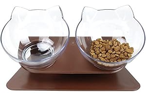 Luck Dawn Double Elevated Cat Bowls with Raised Stand, 15 Tilted cat Bowl Design Neck Guard Stand Raised Pet Food Water Feeder Bowl for Cats or Small Dogs