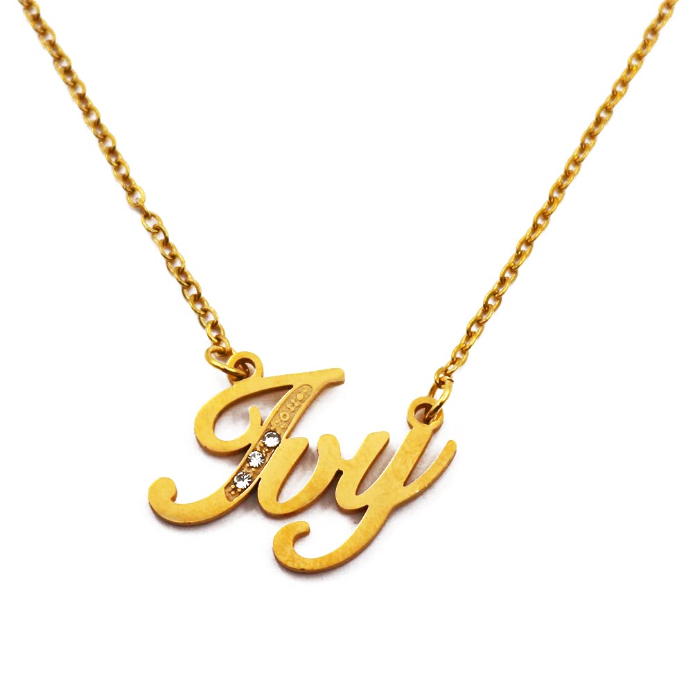 Kigu Name Necklace Ivy - Gold Tone - Custom Name Necklace - Personalised Jewellery for Ladies- Customised Jewellery for Girls- Custom Pendant Ivy