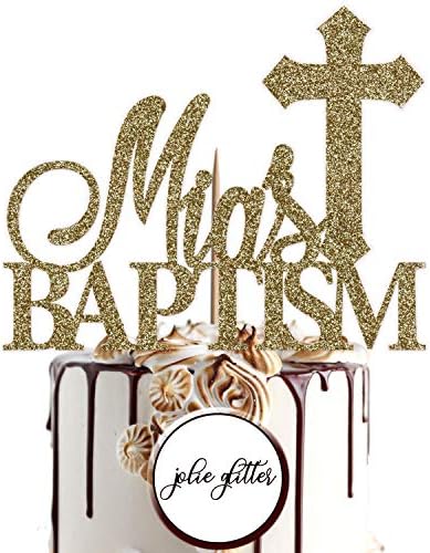 Cake Topper Custom Personalised Baptism Baby Girl Boy New Born Gold Any Name Any Age Glitter (Champagne)
