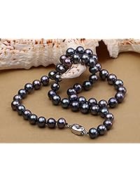 JYX, collar redondo negro de perlas AAA de 9-10 mm cultivadas en agua dulce, 18 pulgadas., aleación, Negro, RPN254-3