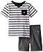 Calvin Klein Little Boys' Black and White Stripe V-Neck T-Shirt with Short Set