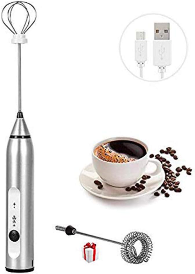 Rechargeable Electric Milk Frother, Handheld Foam Maker with 2 Whisks For Coffee, USB 3 SPEEDS MILK FROTHER