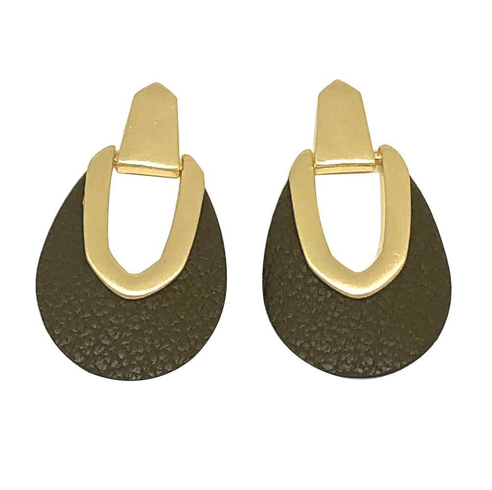 Gold Plated Leather Earrings for Birthday Mother's Day Gift For Women Girls With Pierced Ears Only ('Hide and Seek' Khaki Leather Earrings)