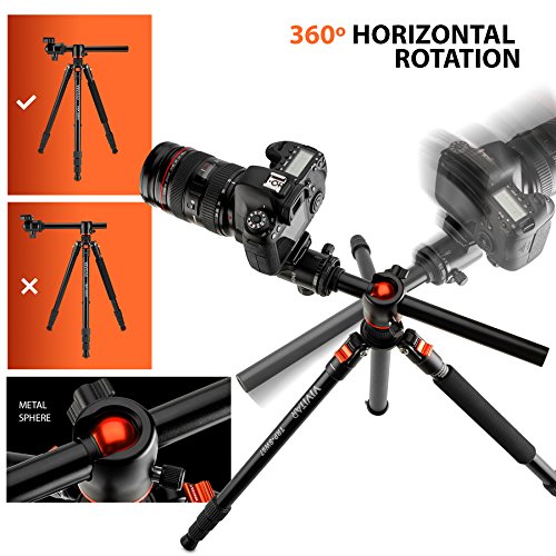Horizontal Arm Professional Camera Tripod & Monopod – Portable Tripod Stand with 360° Ball Head – 67” DSLR Tripod for Video – Lightweight Aluminum Travel Tripod - DEALS NUMBER ONE