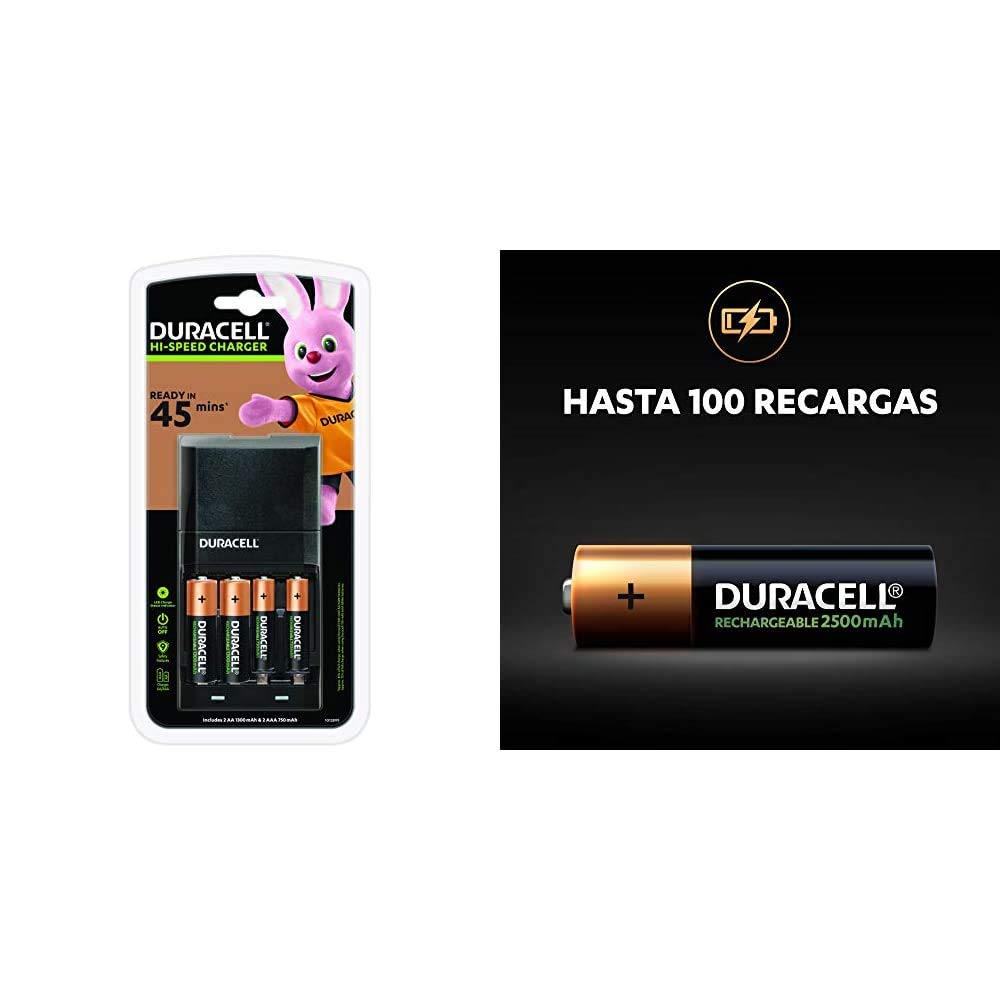 Duracell CEF27 45 minutes Battery Charger with 2 AA and 2 AAA & Rechargeable AA 2500 mAh Batteries ideal for Xbox controller, pack of 4