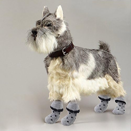 Lot De 4pcs Chaussures Chaussons Antidérapants Pour Chiot Petit Chien Gris à Pois Noirs S
