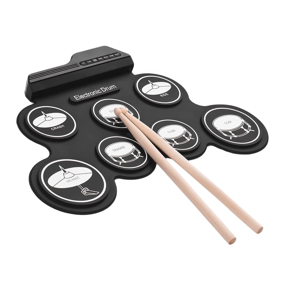 Sasuori Digital Electronic Drum Kit USB Hand-Up Silicon Drum Set Compact Size 7 Drum Pads with Drumsticks Foot Pedals for Beginners