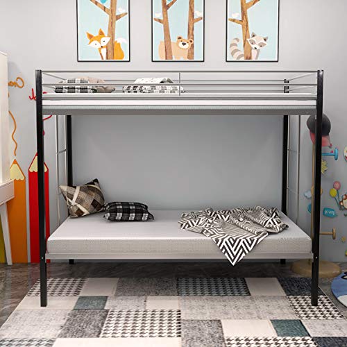 JURMERRY Bunk Bed Metal Frame Twin Over Twin with Slat & Ladder Hevay